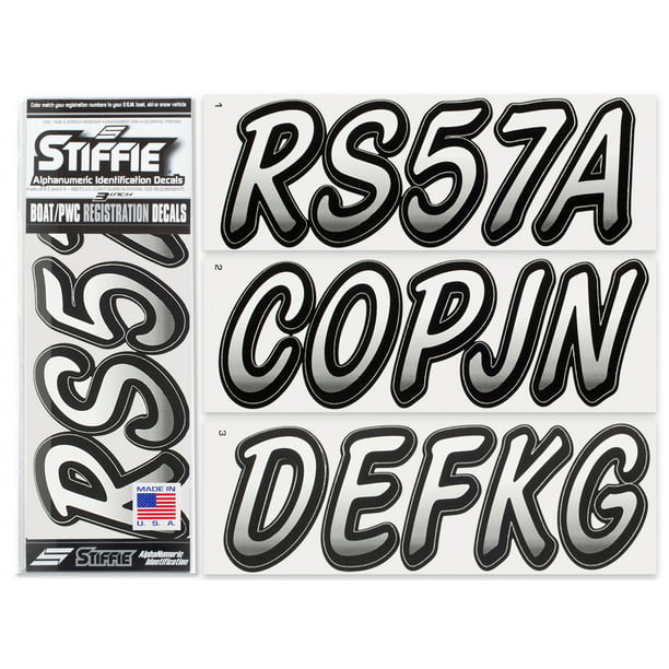 Stiffie Whipline Red/Silver 3 Alpha-Numeric Registration Identification Numbers Stickers Decals for Boats & Personal Watercraft 
